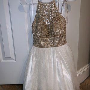 B Darlin white and gold semi formal dress
